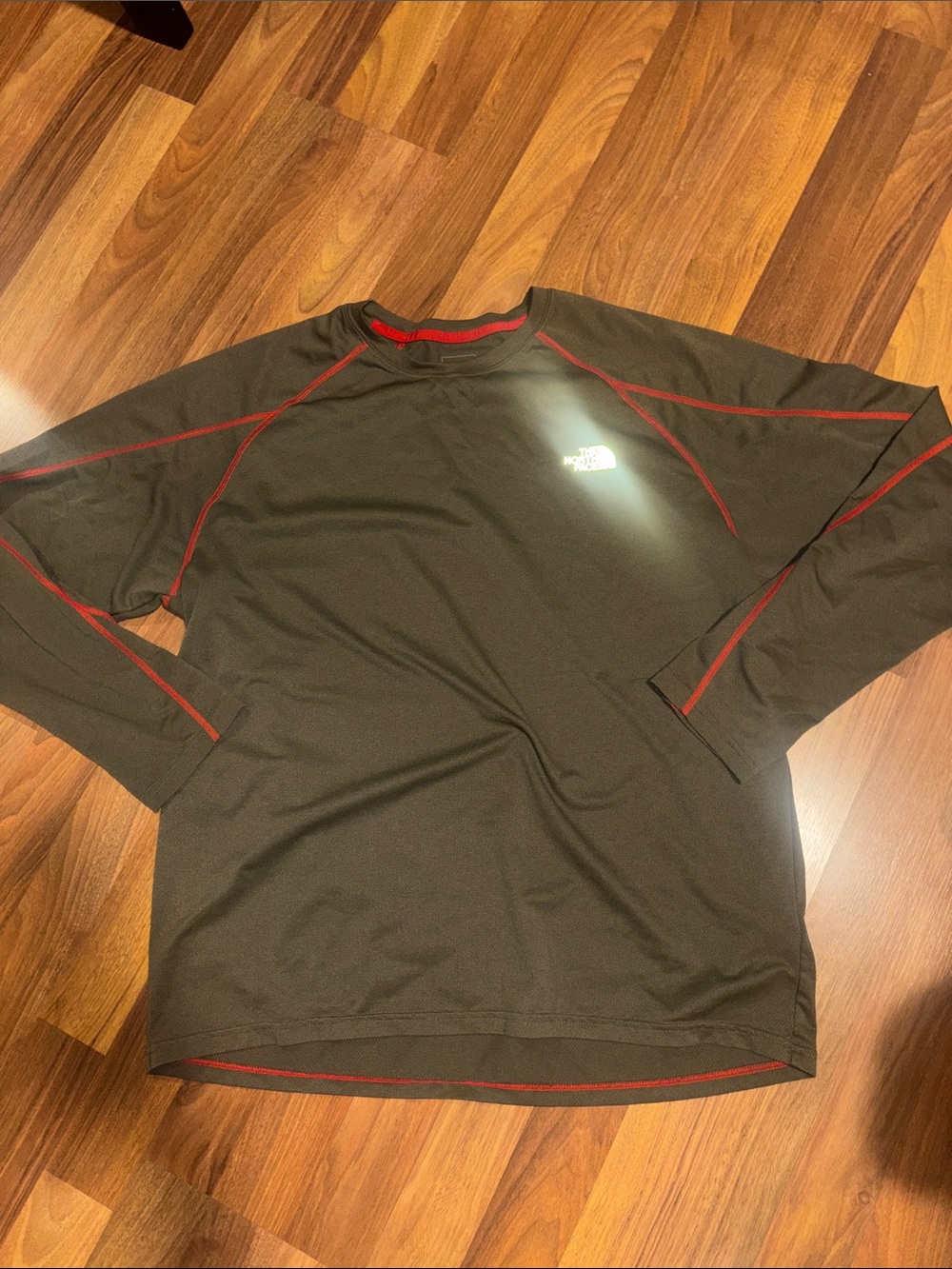The North Face Men's Gray Long Sleeve Shirt with Red Stitch | Size Large
